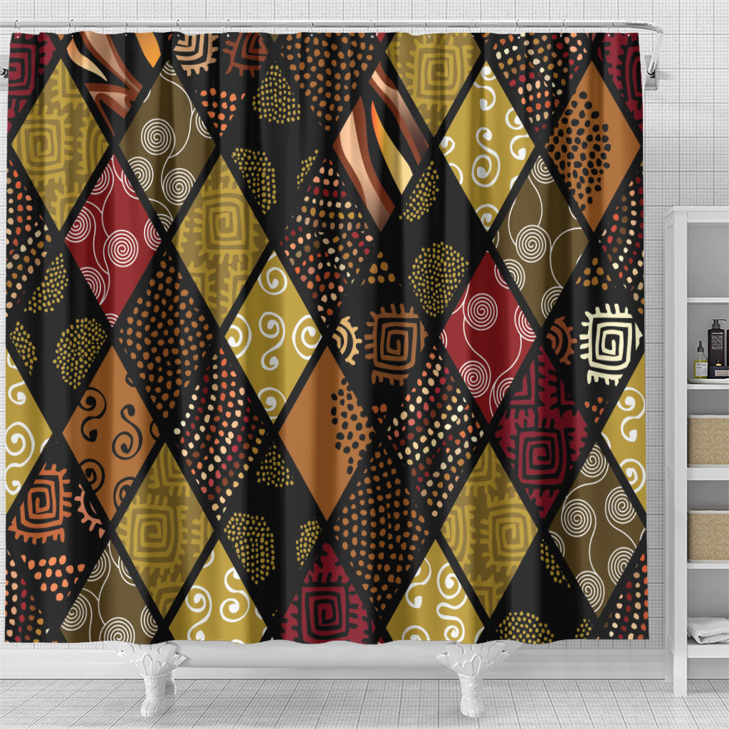 African American Quilt Inspired Shower Curtain Ethnic Bohemian Rhombus Patchwork