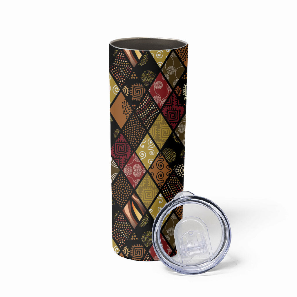 African American Quilt Inspired Skinny Tumbler Ethnic Bohemian Rhombus Patchwork
