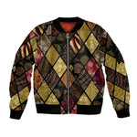 African American Quilt Inspired Sleeve Zip Bomber Jacket Ethnic Bohemian Rhombus Patchwork