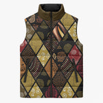 African American Quilt Inspired Sleeveless Puffer Jacket Ethnic Bohemian Rhombus Patchwork