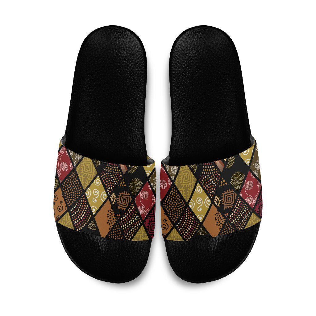 African American Quilt Inspired Slide Sandals Ethnic Bohemian Rhombus Patchwork