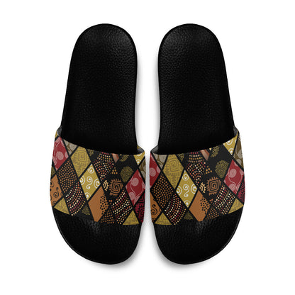 African American Quilt Inspired Slide Sandals Ethnic Bohemian Rhombus Patchwork
