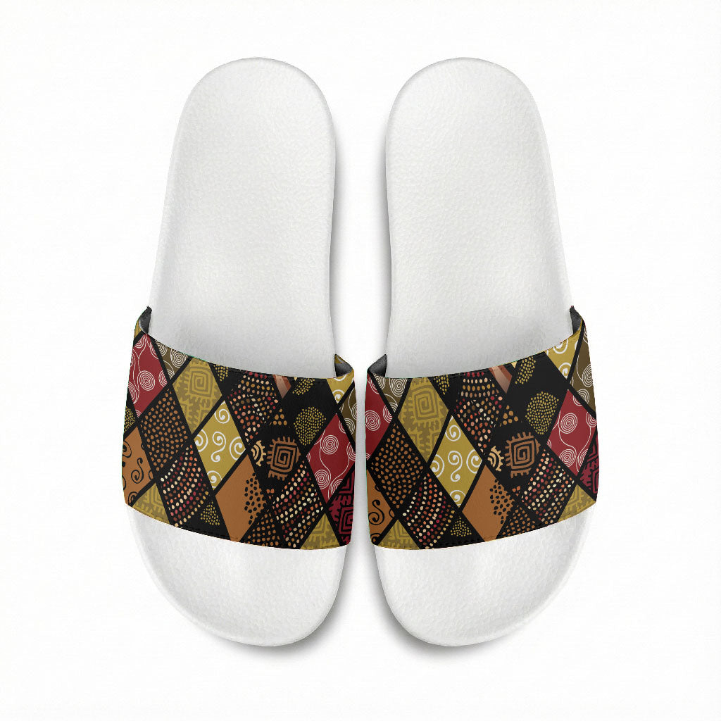 African American Quilt Inspired Slide Sandals Ethnic Bohemian Rhombus Patchwork