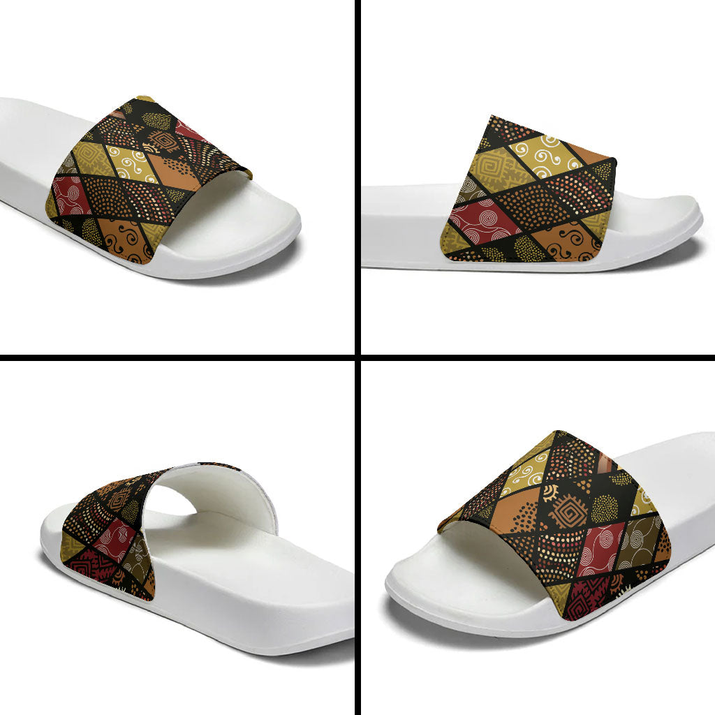 African American Quilt Inspired Slide Sandals Ethnic Bohemian Rhombus Patchwork