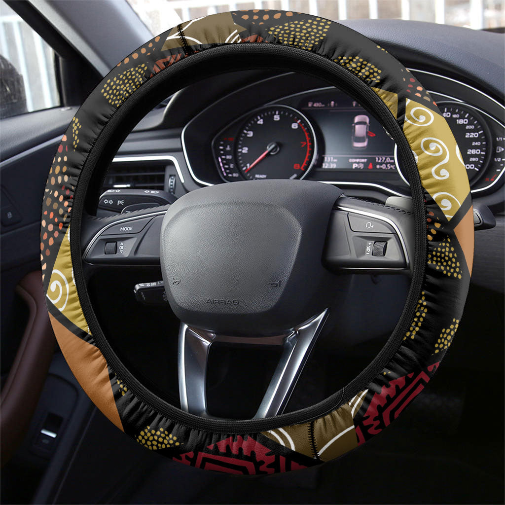 African American Quilt Inspired Steering Wheel Cover Ethnic Bohemian Rhombus Patchwork