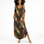 African American Quilt Inspired Summer Maxi Dress Ethnic Bohemian Rhombus Patchwork