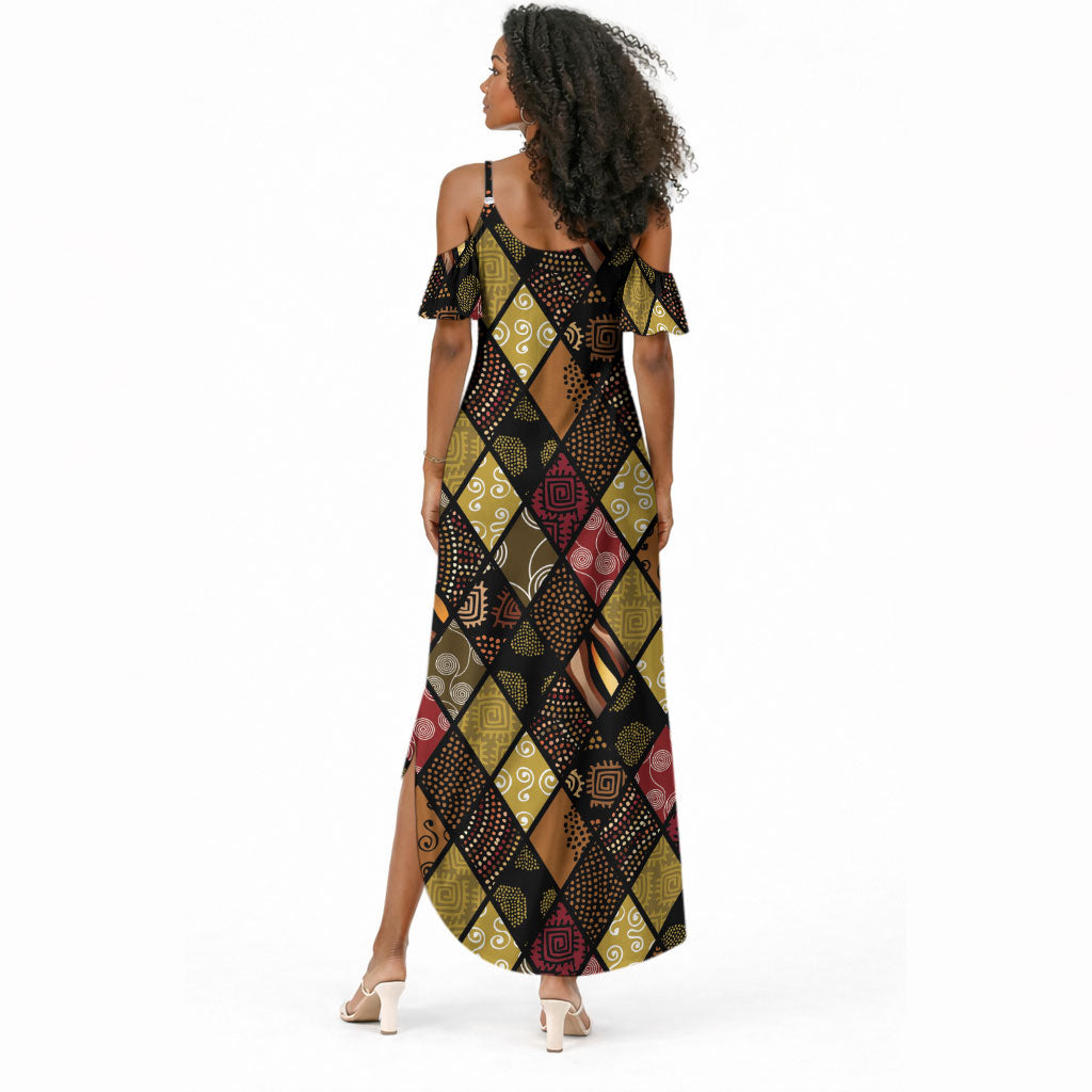 African American Quilt Inspired Summer Maxi Dress Ethnic Bohemian Rhombus Patchwork