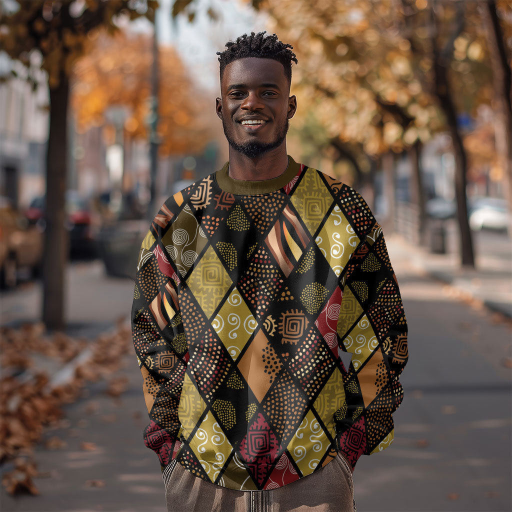 African American Quilt Inspired Sweatshirt Ethnic Bohemian Rhombus Patchwork
