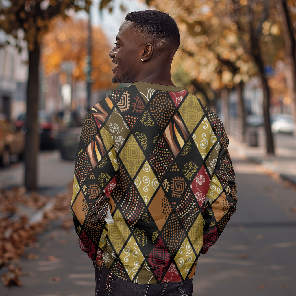 African American Quilt Inspired Sweatshirt Ethnic Bohemian Rhombus Patchwork