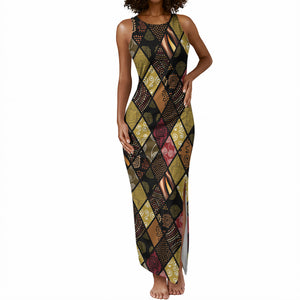 African American Quilt Inspired Tank Maxi Dress Ethnic Bohemian Rhombus Patchwork