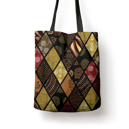 African American Quilt Inspired Tote Bag Ethnic Bohemian Rhombus Patchwork