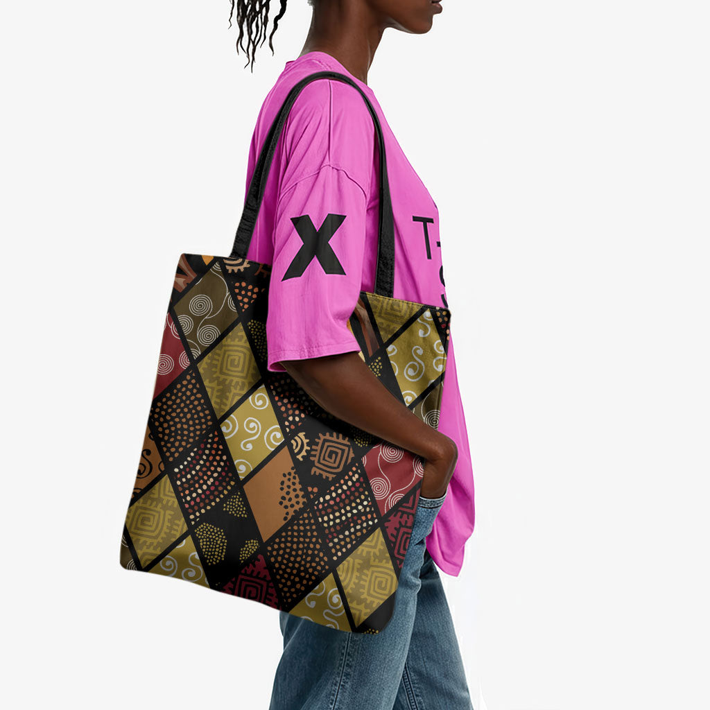 African American Quilt Inspired Tote Bag Ethnic Bohemian Rhombus Patchwork