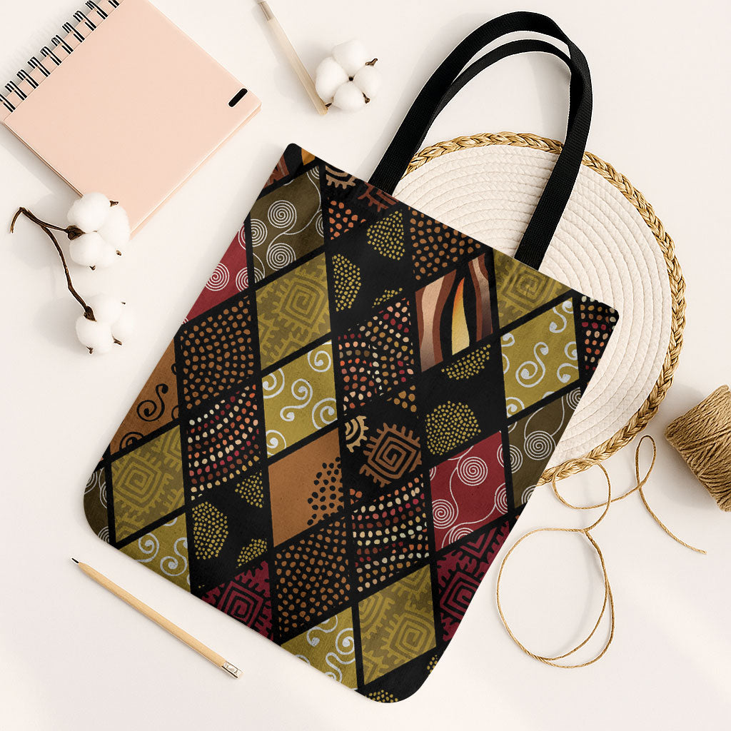 African American Quilt Inspired Tote Bag Ethnic Bohemian Rhombus Patchwork