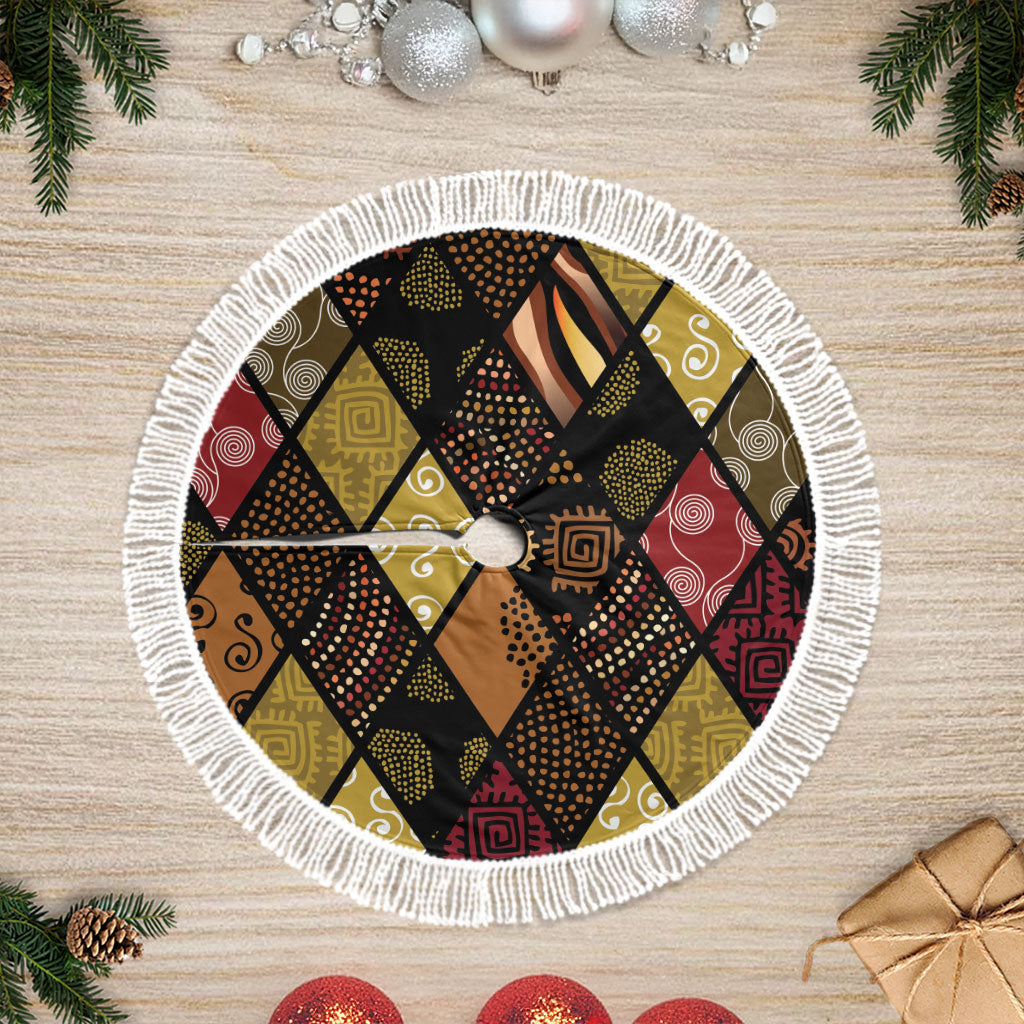 African American Quilt Inspired Tree Skirt Ethnic Bohemian Rhombus Patchwork