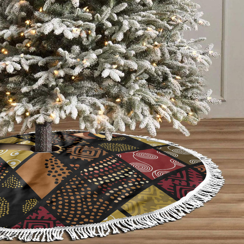 African American Quilt Inspired Tree Skirt Ethnic Bohemian Rhombus Patchwork