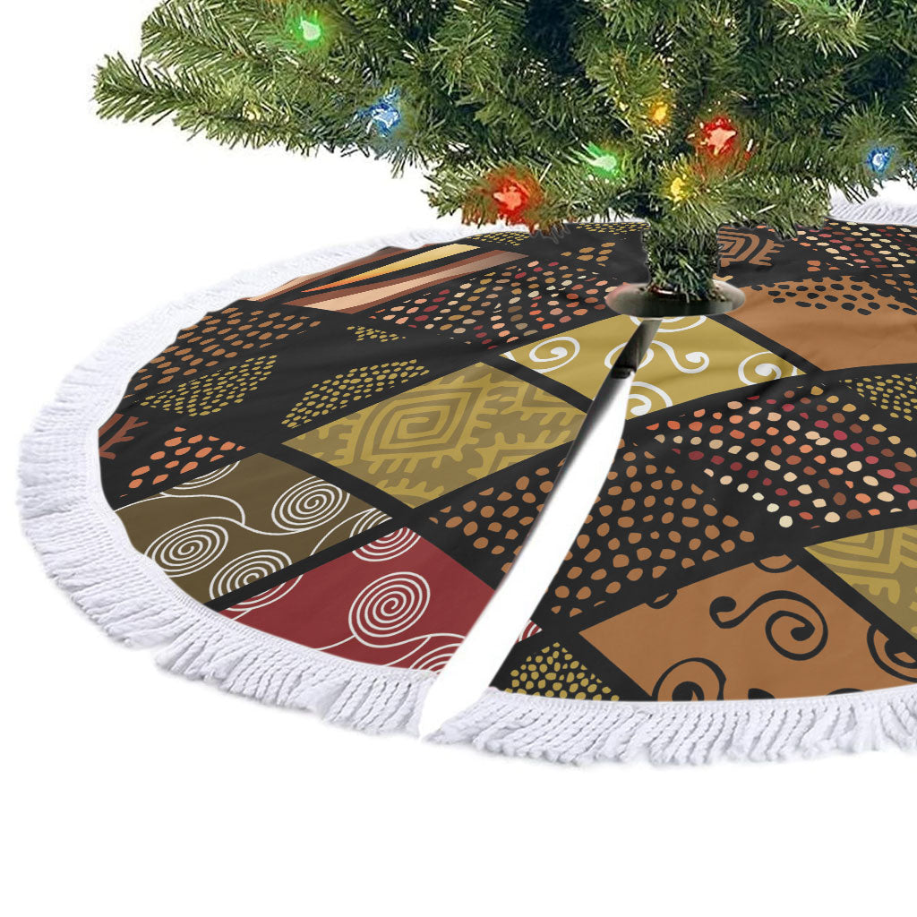 African American Quilt Inspired Tree Skirt Ethnic Bohemian Rhombus Patchwork