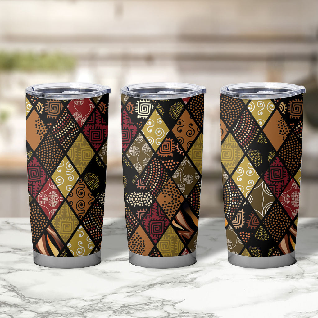 African American Quilt Inspired Tumbler Cup Ethnic Bohemian Rhombus Patchwork