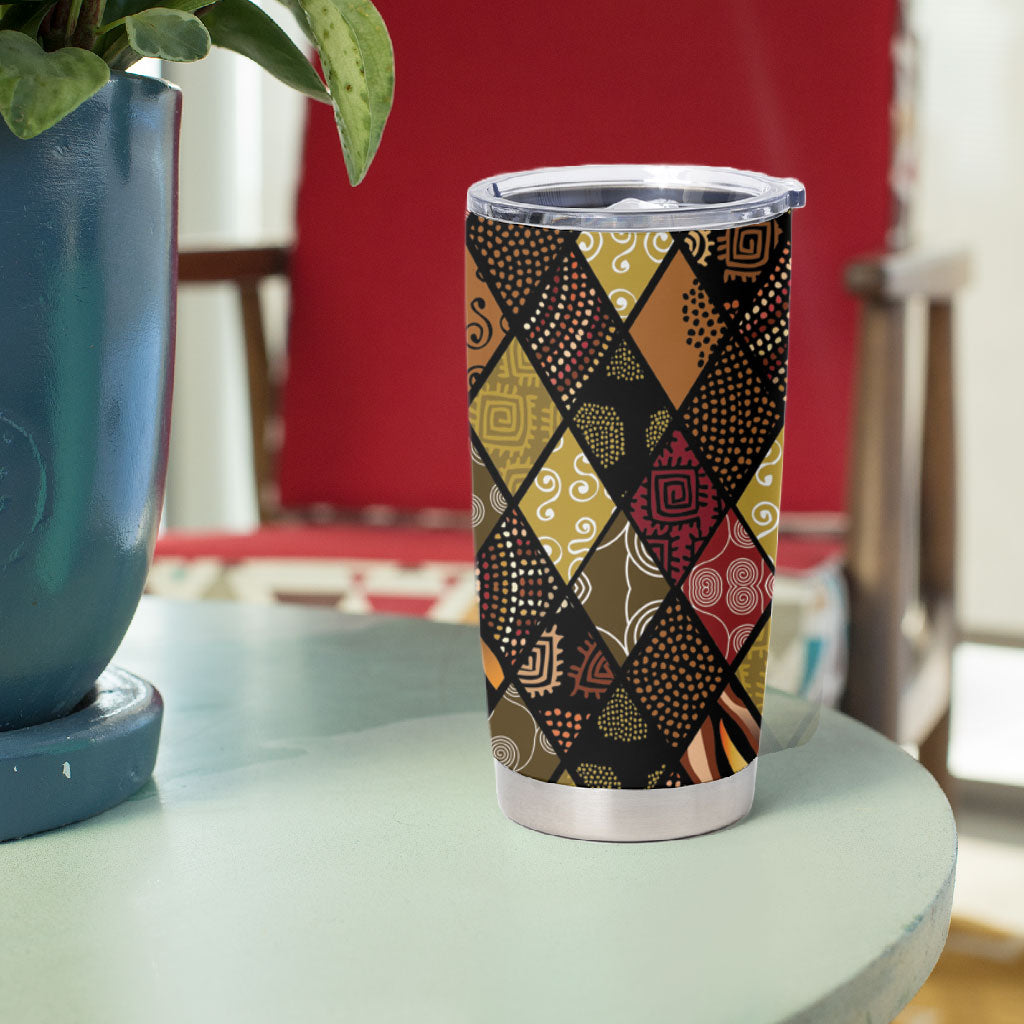 African American Quilt Inspired Tumbler Cup Ethnic Bohemian Rhombus Patchwork