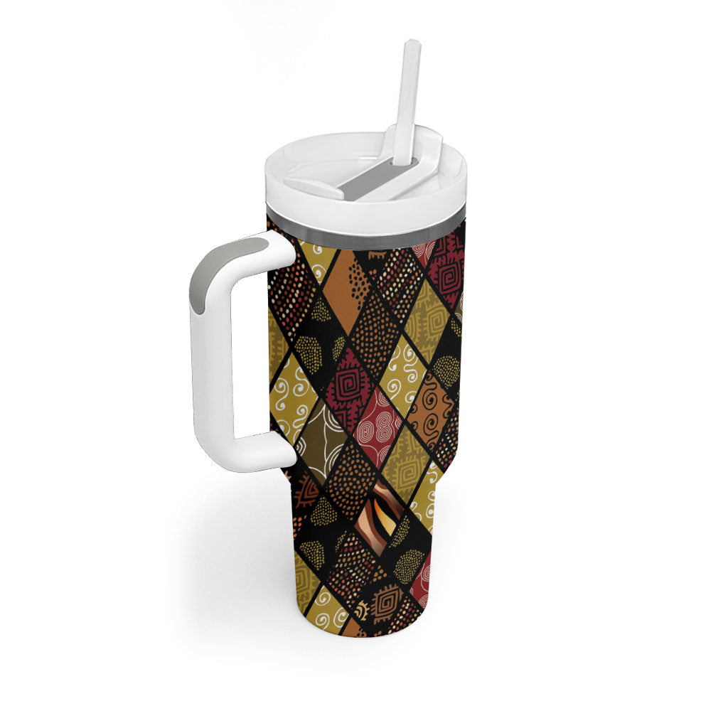African American Quilt Inspired Tumbler With Handle Ethnic Bohemian Rhombus Patchwork