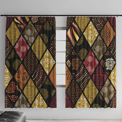 African American Quilt Inspired Window Curtain Ethnic Bohemian Rhombus Patchwork