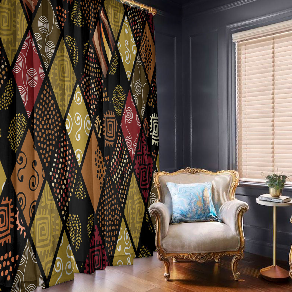 African American Quilt Inspired Window Curtain Ethnic Bohemian Rhombus Patchwork