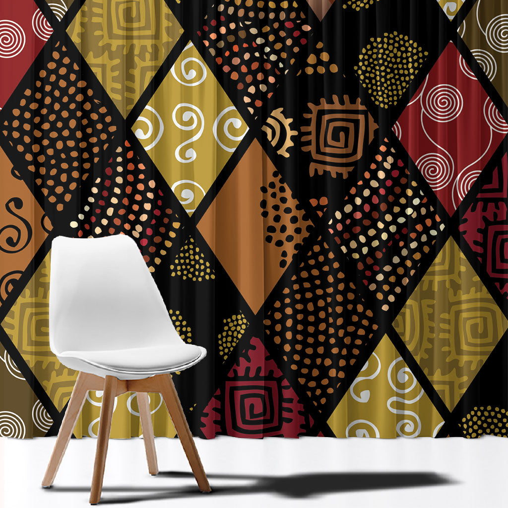 African American Quilt Inspired Window Curtain Ethnic Bohemian Rhombus Patchwork