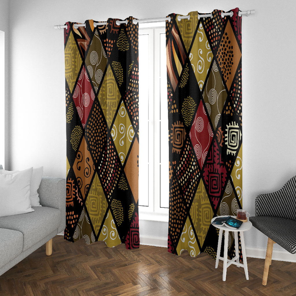 African American Quilt Inspired Window Curtain Ethnic Bohemian Rhombus Patchwork
