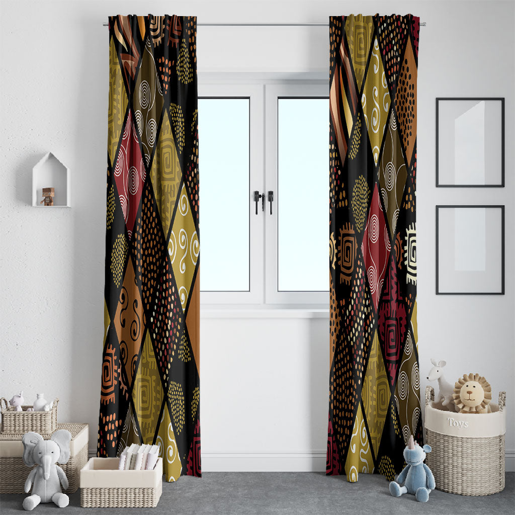 African American Quilt Inspired Window Curtain Ethnic Bohemian Rhombus Patchwork