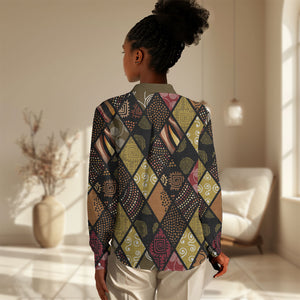 African American Quilt Inspired Women Casual Shirt Ethnic Bohemian Rhombus Patchwork