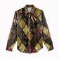 African American Quilt Inspired Women Casual Shirt Ethnic Bohemian Rhombus Patchwork