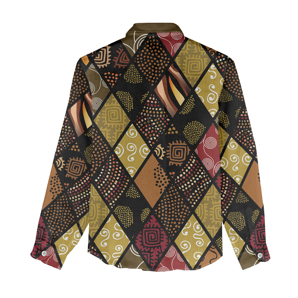 African American Quilt Inspired Women Casual Shirt Ethnic Bohemian Rhombus Patchwork