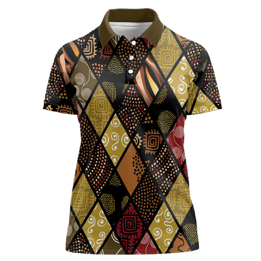 African American Quilt Inspired Women Polo Shirt Ethnic Bohemian Rhombus Patchwork