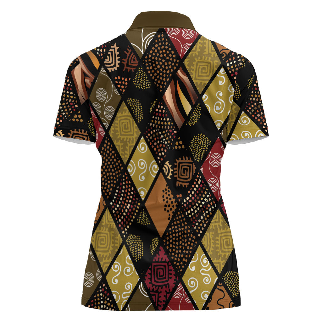 African American Quilt Inspired Women Polo Shirt Ethnic Bohemian Rhombus Patchwork