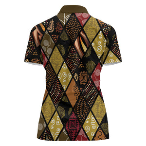 African American Quilt Inspired Women Polo Shirt Ethnic Bohemian Rhombus Patchwork