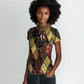 African American Quilt Inspired Women Polo Shirt Ethnic Bohemian Rhombus Patchwork