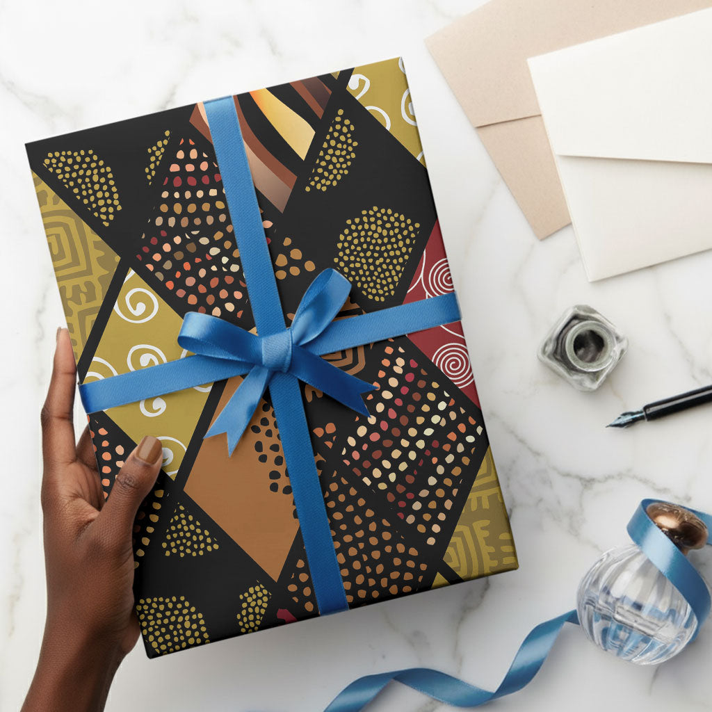 African American Quilt Inspired Wrapping Paper Ethnic Bohemian Rhombus Patchwork