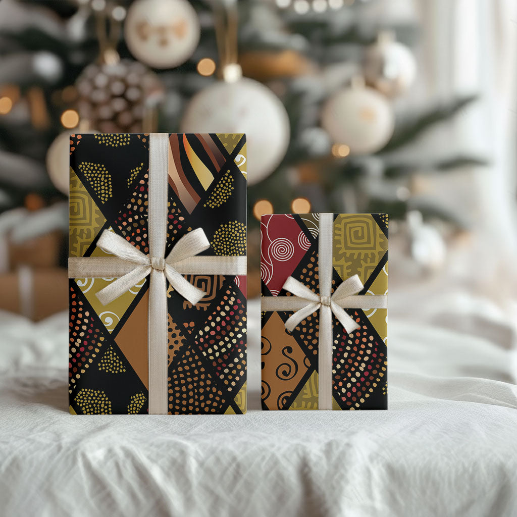 African American Quilt Inspired Wrapping Paper Ethnic Bohemian Rhombus Patchwork