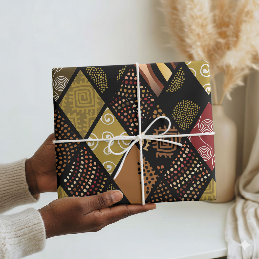 African American Quilt Inspired Wrapping Paper Ethnic Bohemian Rhombus Patchwork