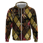 African American Quilt Inspired Zip Hoodie Ethnic Bohemian Rhombus Patchwork
