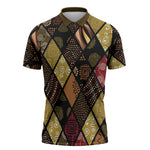 African American Quilt Inspired Zipper Polo Shirt Ethnic Bohemian Rhombus Patchwork