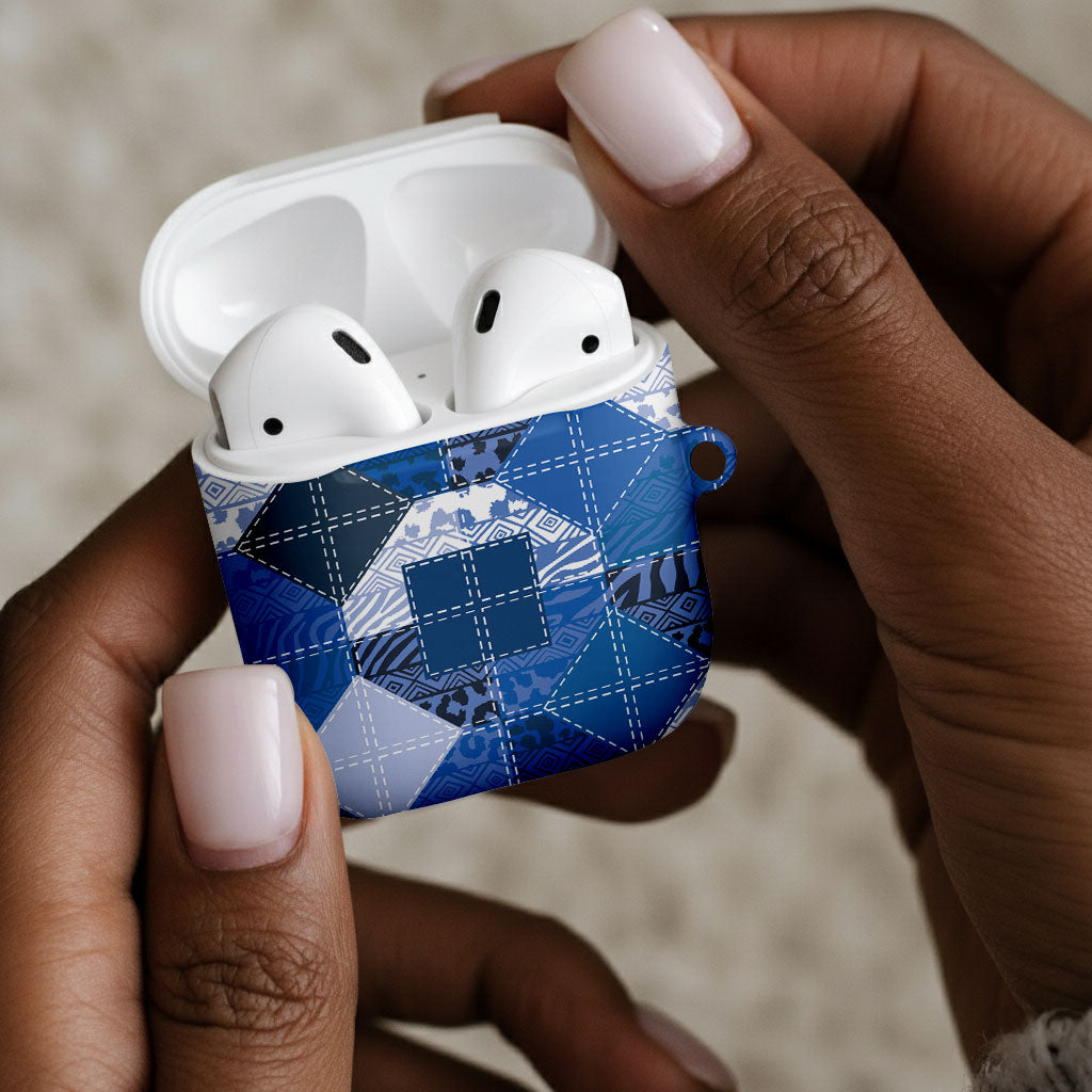 African American Quilt Inspired AirPods Case Wild Animal Skin African Blue Tribal Elements
