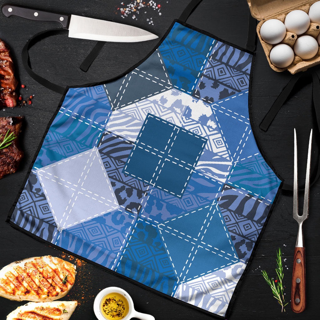 African American Quilt Inspired Apron Wild Animal Skin African Blue Tribal Elements