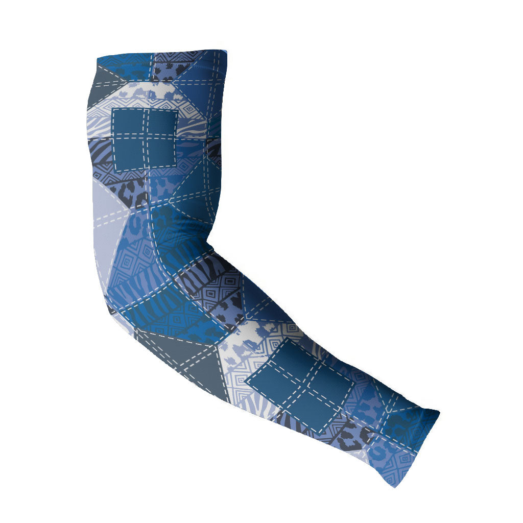 African American Quilt Inspired Arm Sleeves Wild Animal Skin African Blue Tribal Elements