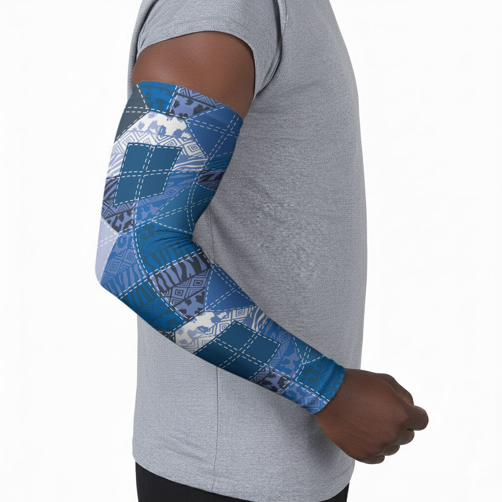 African American Quilt Inspired Arm Sleeves Wild Animal Skin African Blue Tribal Elements
