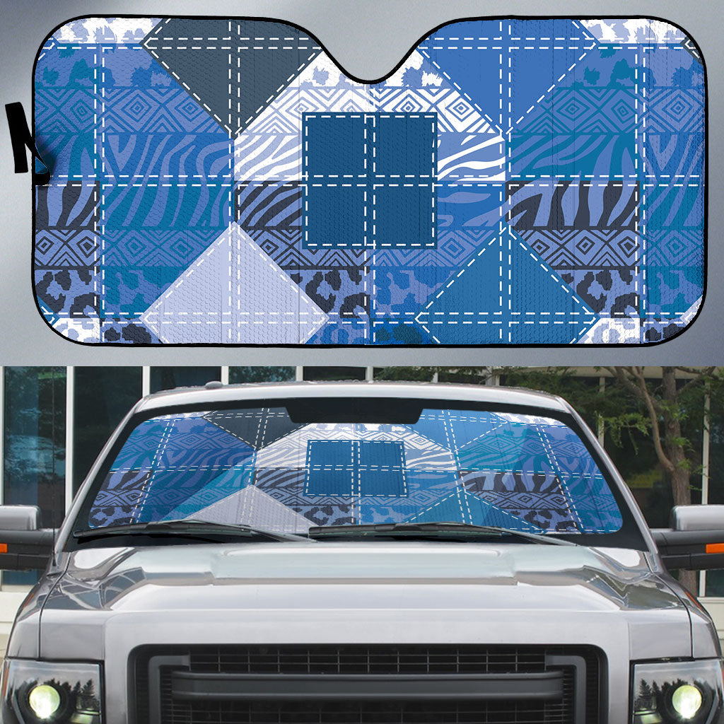 African American Quilt Inspired Auto Sun Shade Wild Animal Skin African Blue Tribal Elements