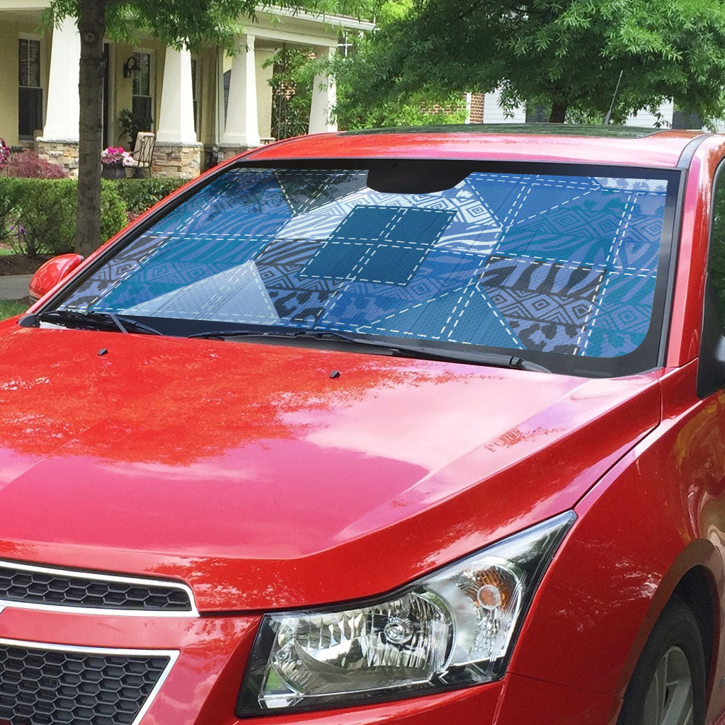 African American Quilt Inspired Auto Sun Shade Wild Animal Skin African Blue Tribal Elements