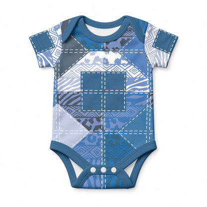 African American Quilt Inspired Baby Onesie Wild Animal Skin African Blue Tribal Elements