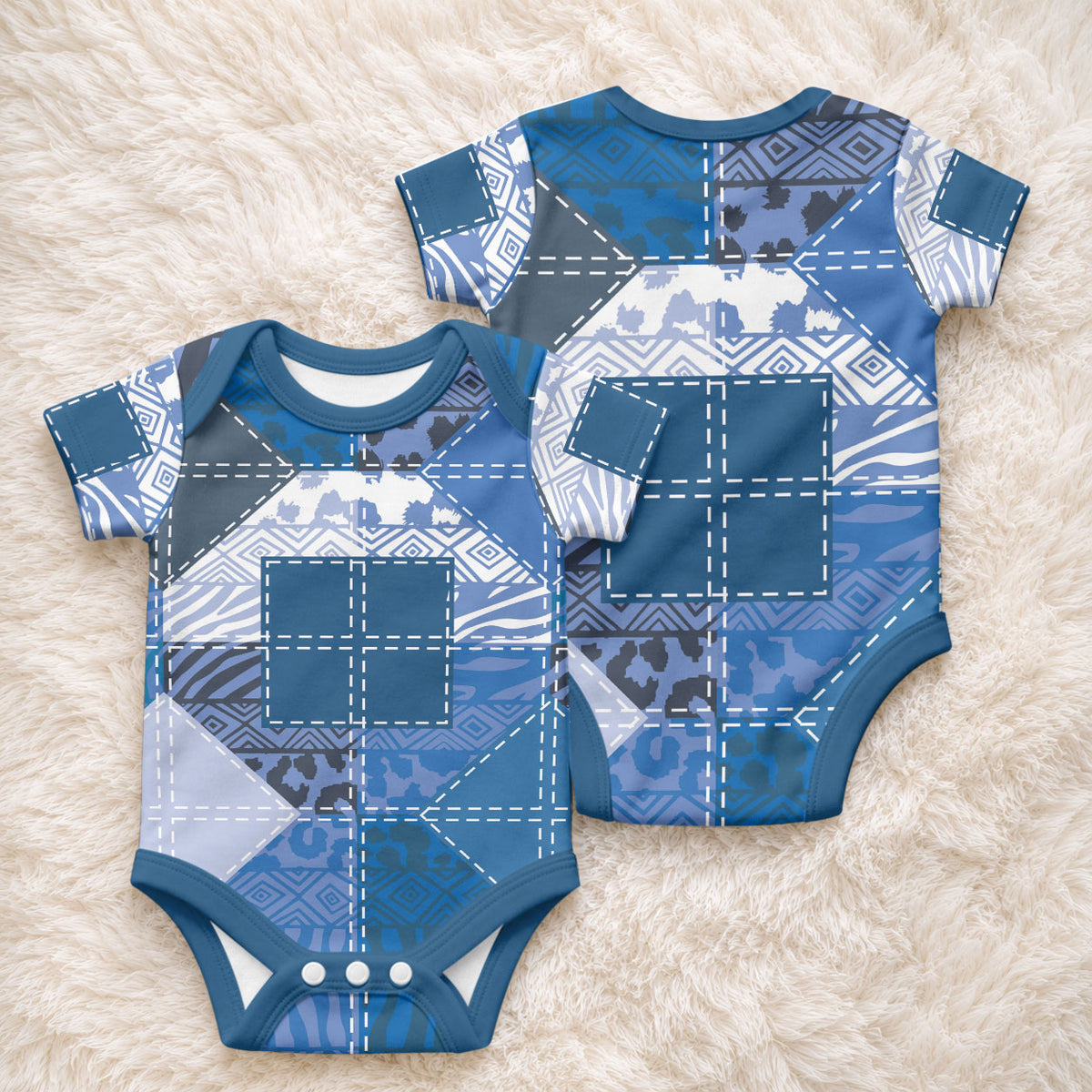 African American Quilt Inspired Baby Onesie Wild Animal Skin African Blue Tribal Elements