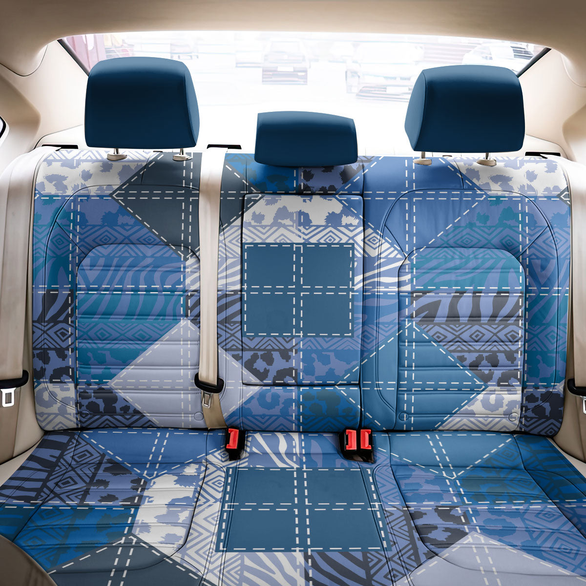 African American Quilt Inspired Back Car Seat Cover Wild Animal Skin African Blue Tribal Elements