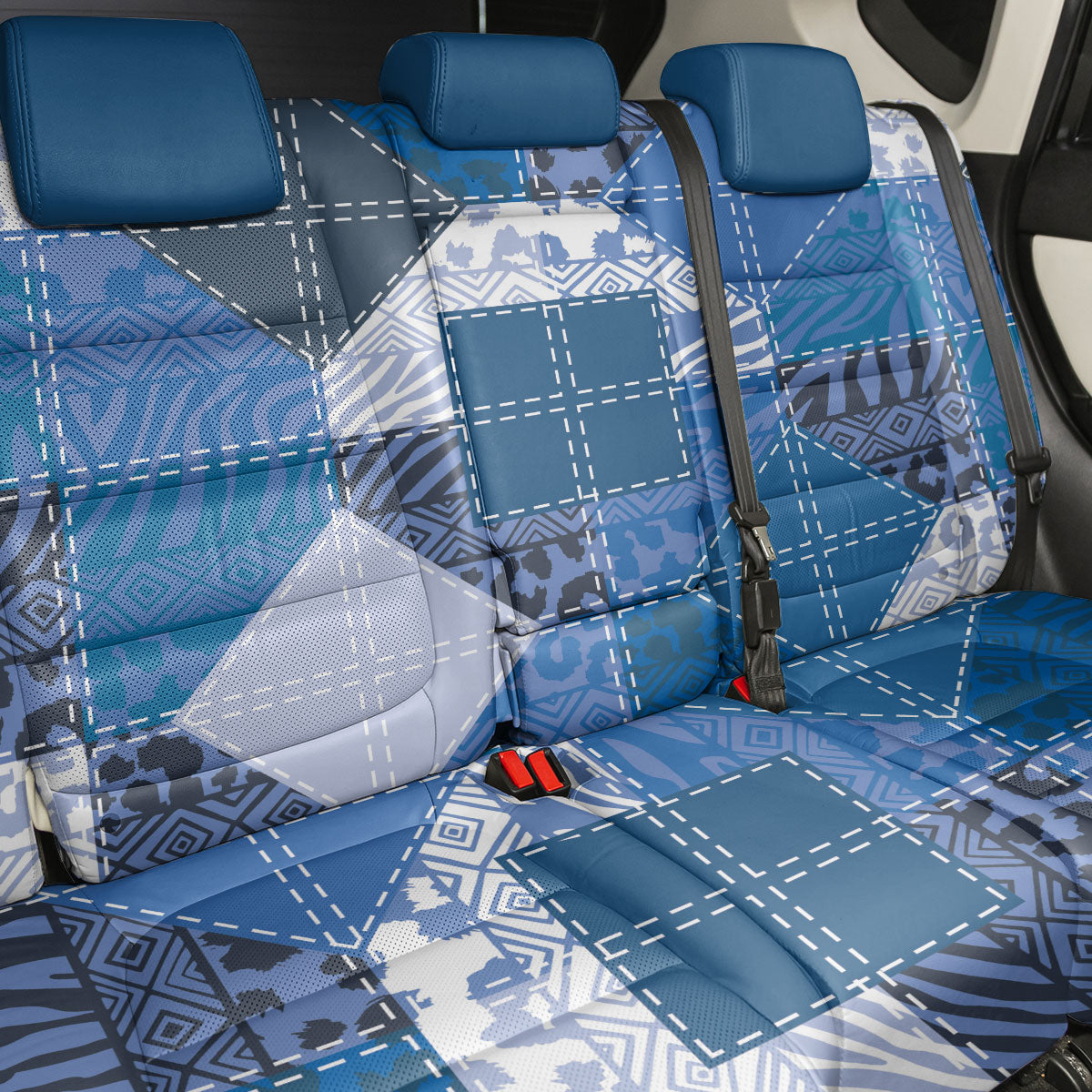 African American Quilt Inspired Back Car Seat Cover Wild Animal Skin African Blue Tribal Elements